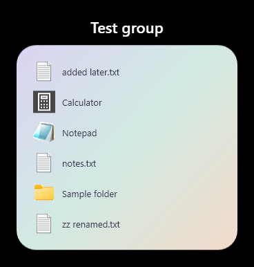 A group panel in the Pastel theme, in list view