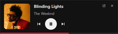 The Encore mini player showing the current song with play, pause and skip buttons